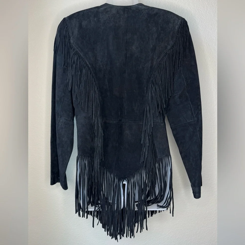Cripple Creek Fringe Suede Leather Jacket M Black Western Boho‎ Concho Buttons